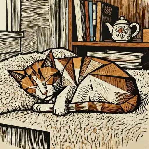 Cubism interpreted with Woodcut